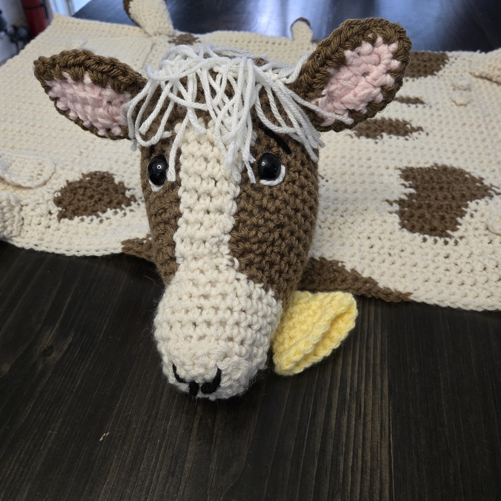 Charming Brown and Cream Cow Crochet Expanding Blanket